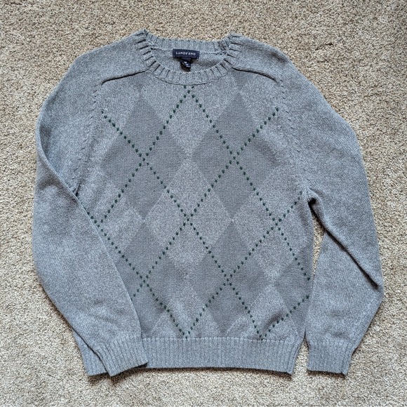 Lands' End Other - Lands End Men's Size M Argyle Sweater Grey Green Cotton Natural Preppy Golf